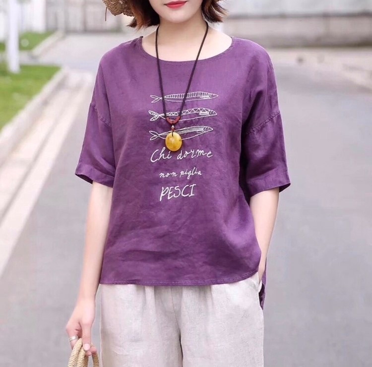 เสื้อผ้าลินินปักลายปลา