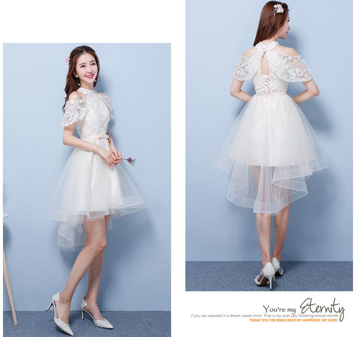 พร้อมเช่า เดรสขาว พรีเวดดิ้ง สวยหวาน กระโปรงตาข่าย ตัวชุดลูกไม้&แต่งโบว์ช่วงเอว (ซิปหลัง)