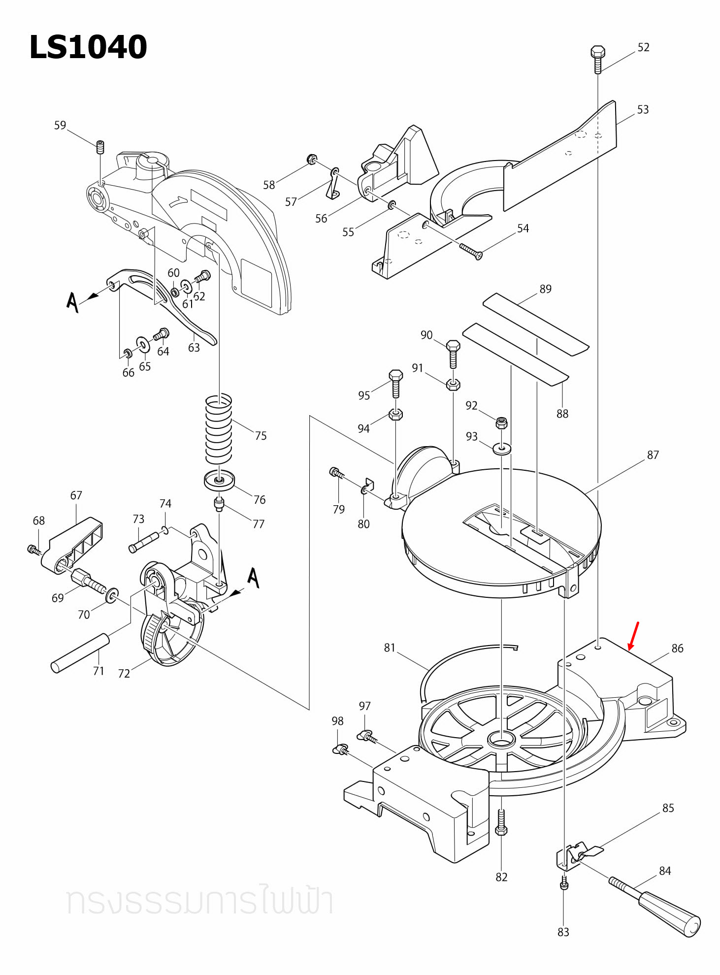 BASE COMPLETE แท่นตัดองศา Makita มากีต้า LS1040 [#86] Pn.150585-7 (แท้) ##