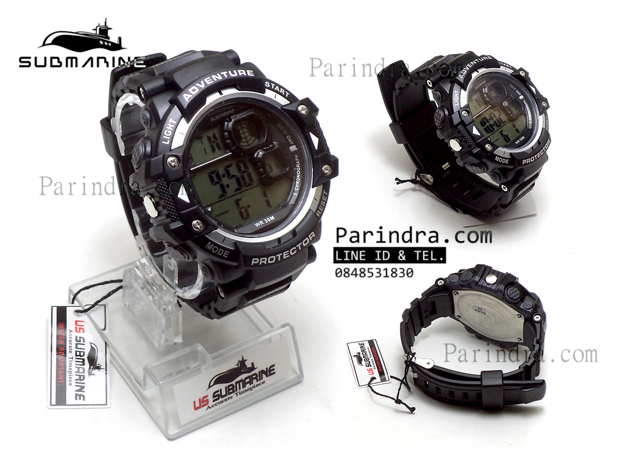นาฬิกา US submarine TP1334M สีดำขอบเงินพื้นหลังเทา