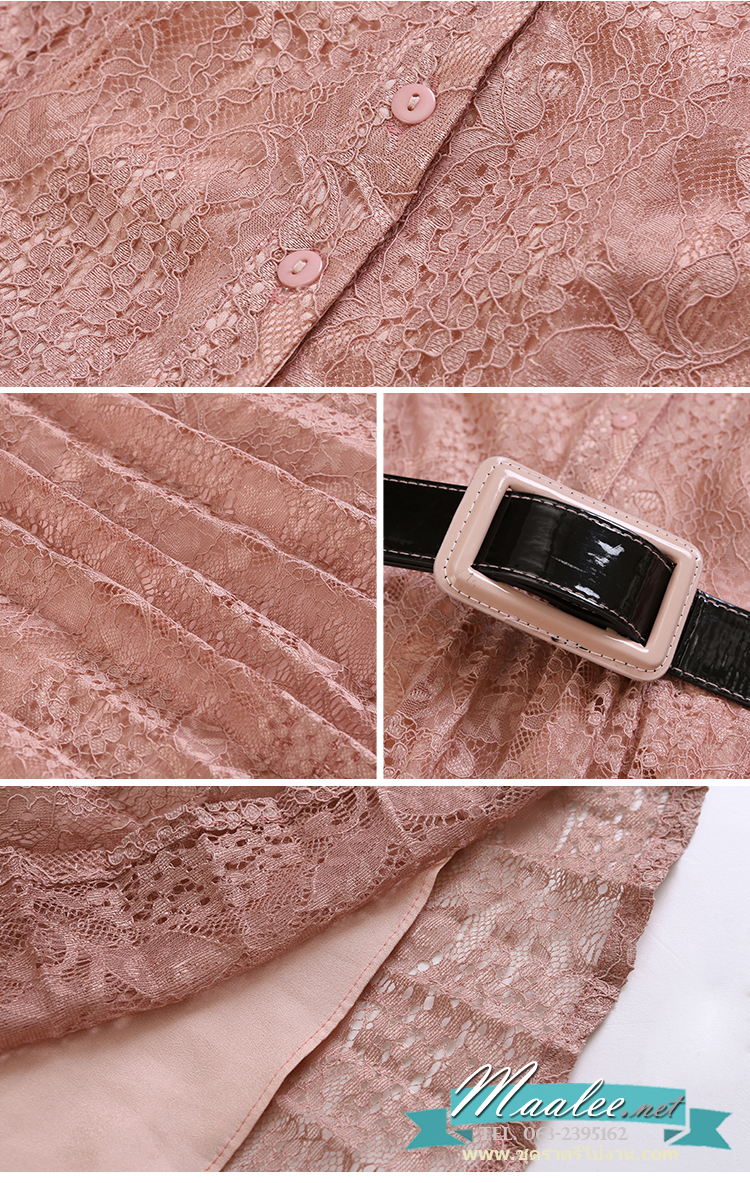 พร้อมส่ง ชุดเดรส/ชุดออกงาน/ชุดทำงาน สีดำ ลูกไม้ แขนยาว แต่งกระดุม มาพร้อมเข็มขัดสีแดง (ซิปข้างลำตัว) ** มีเฉพาะไซส์ 2XL , L **