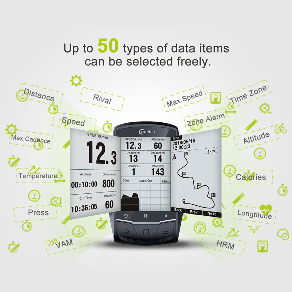 ไมล์จักรยาน Meilan M1 GPS Cycling/Bike Computer Navigation Speedometer, Heart Rate and Power Compatible เมนูภาษาไทย