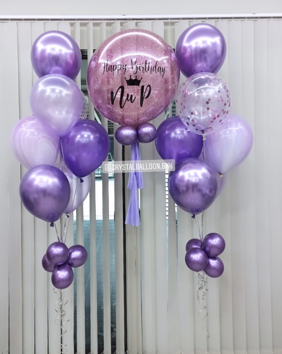 ลูกโป่ง วันเกิด Bubble ขนาด 24" สีม่วง พร้อม ช่อลูกโป่ง ช่อ 7 ลูก 2 ช่อ,ลูกโป่งใส ใส่ Confetti,ลูกโป่งลายหิน USA 2 ลูก พร้อมตกเเต่ง สามารถเปลี่ยนสีลูกโป่ง/เปลี่ยนข้อความ/เปลี่ยนขนาดได้