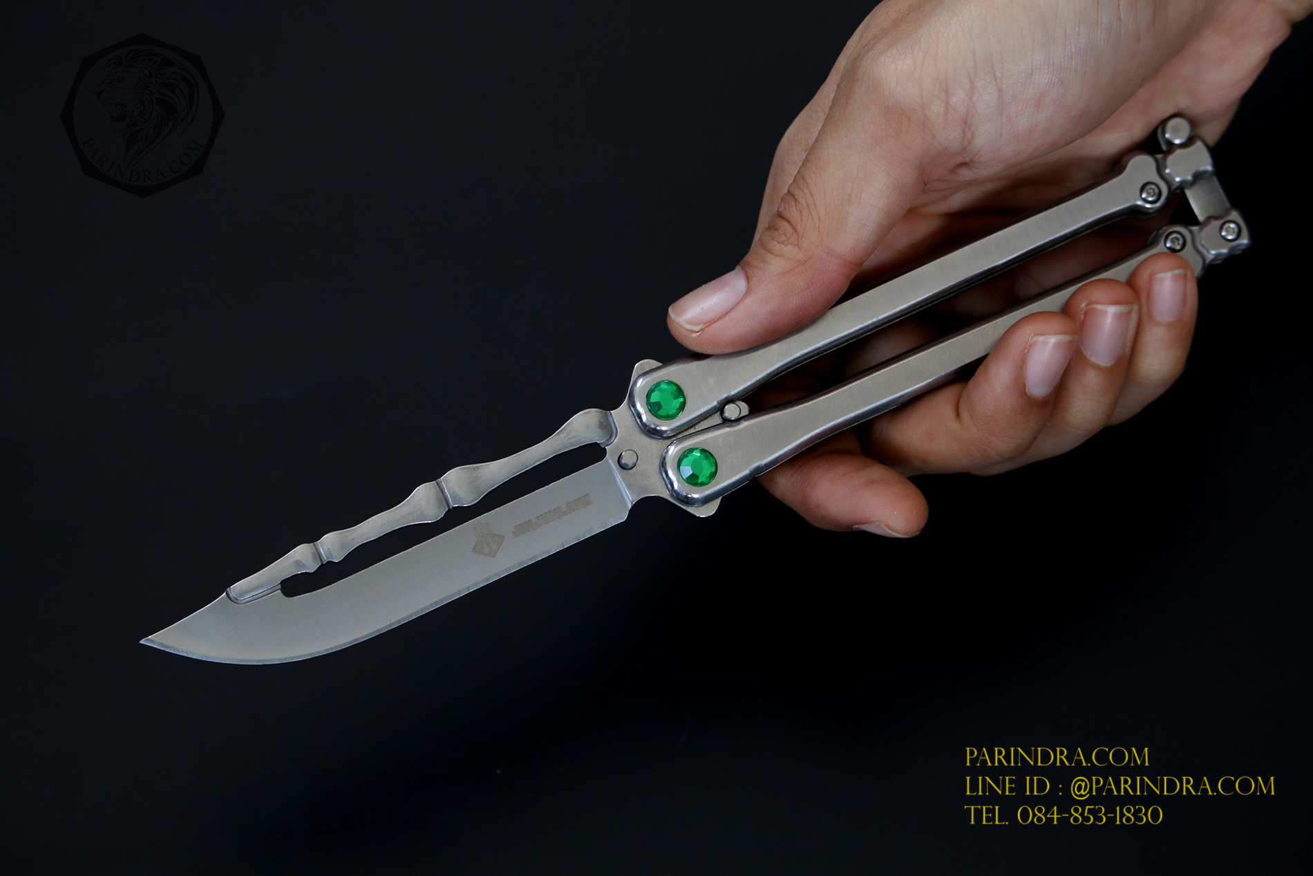 มีดปีกผีเสื้อ Balisong JINJUNLANG ด้ามกระดูก เพชรเขียว