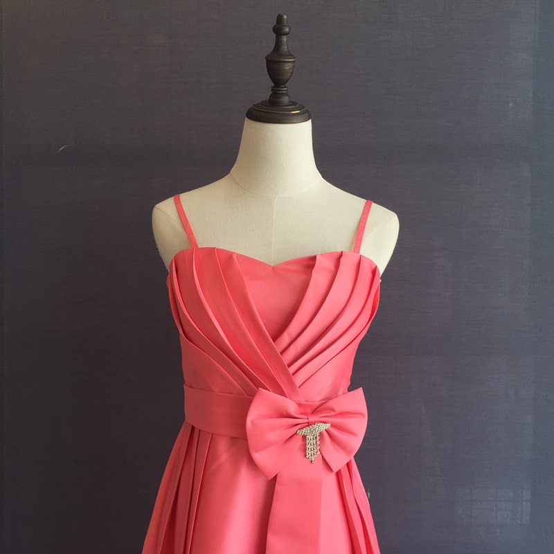 Sale พร้อมส่ง ชุดราตรีสั้น สายเดี่ยว สีโอโรส