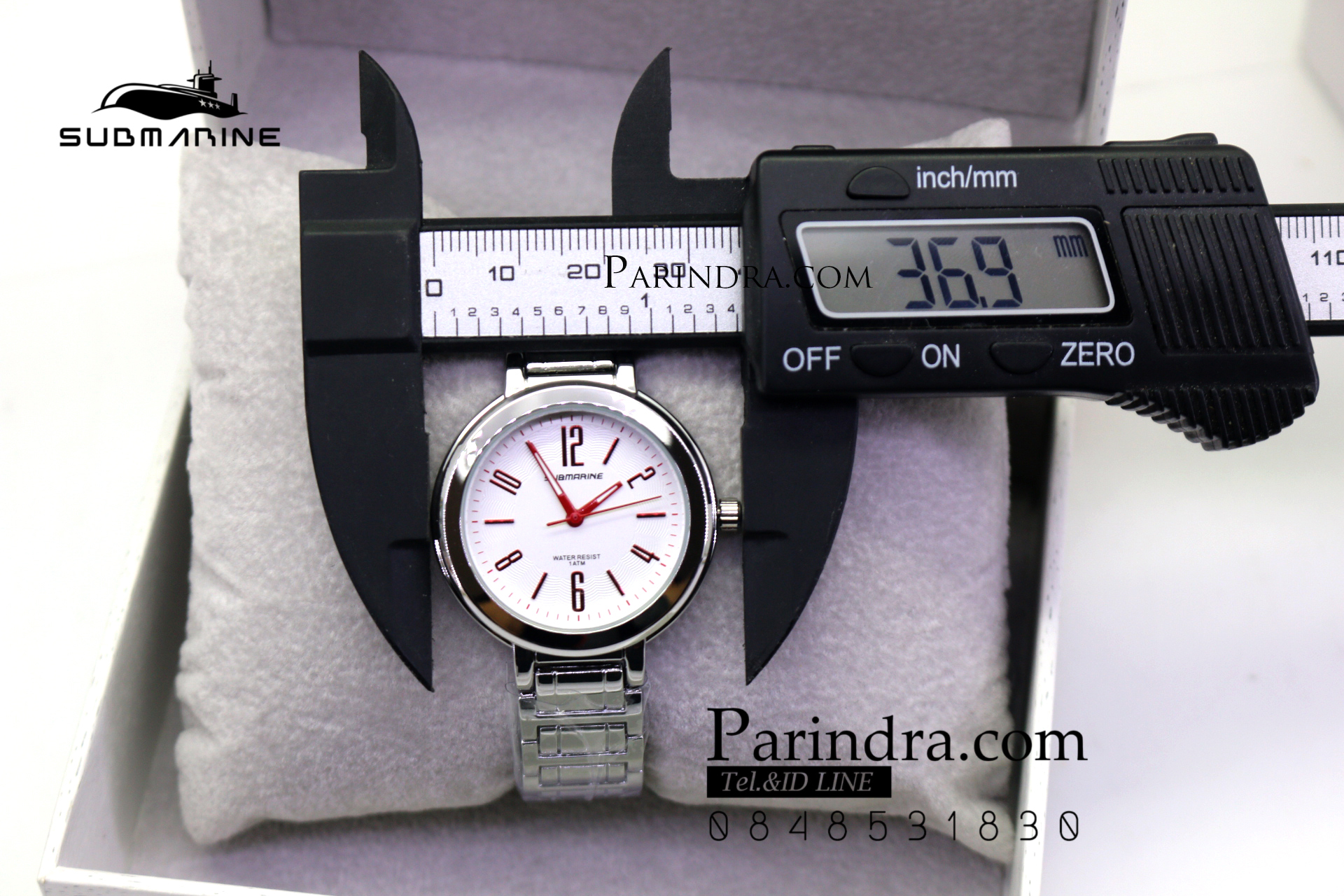 นาฬิกา US submarine รุ่น J123L สายสแตนเลสีเงิน หน้าปัดสีขาวตัวเลขสีแดง