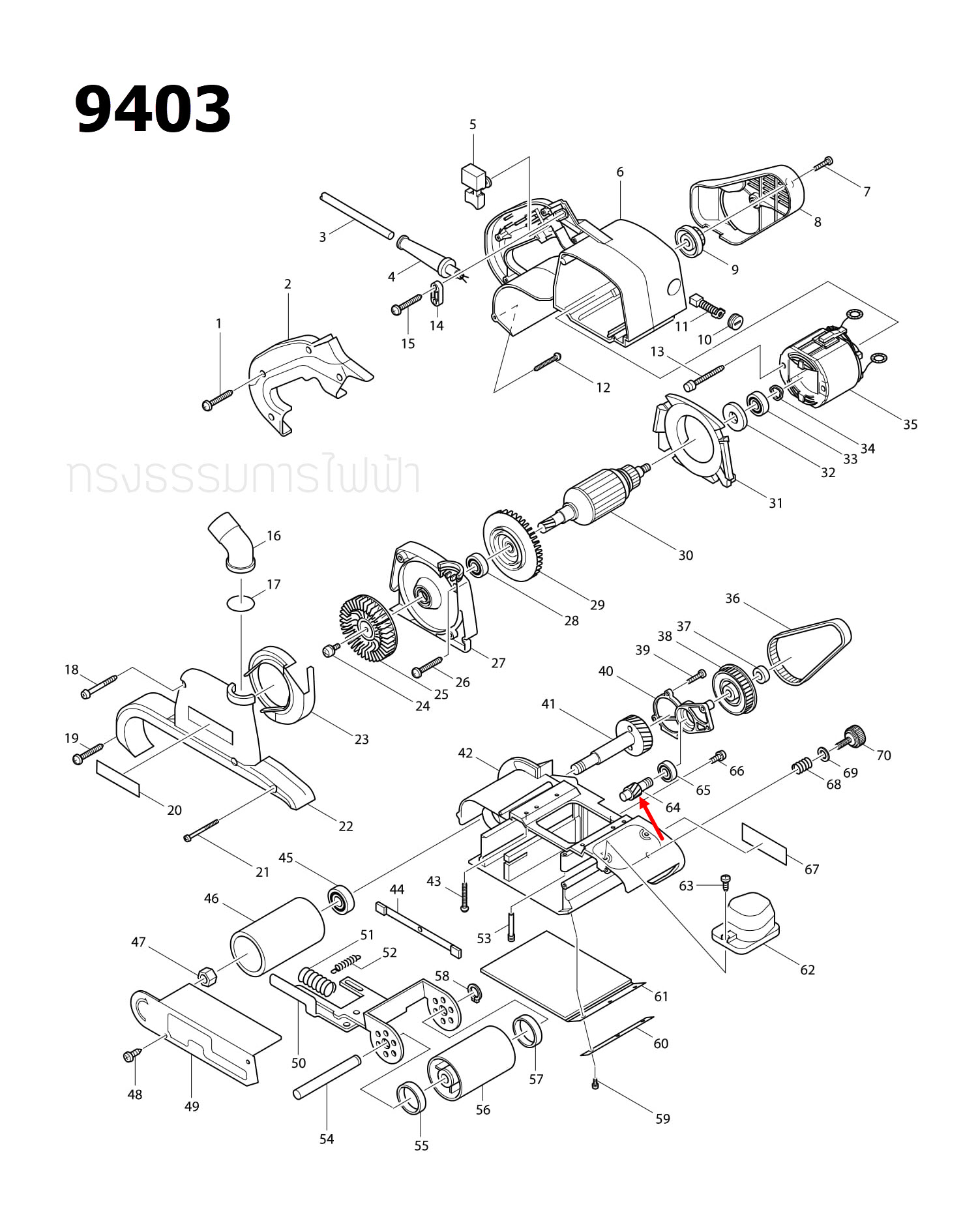เฟืองเล็ก เครื่องขัดสายพาน Makita 9403 [#64] Pn.226551-7 (แท้) ##