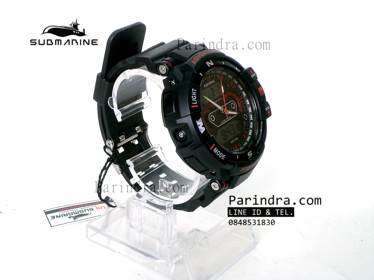 นาฬิกา US submarine Protector รุ่น TP3161M สีดำตัดแดงกรอบเข็มทิศ