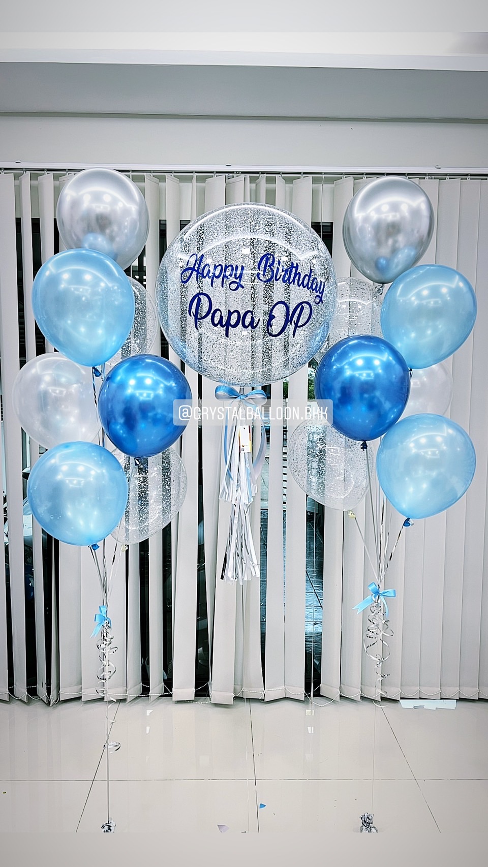 ลูกโป่ง วันเกิด Bubble ขนาด 24" Theme สีฟ้า พร้อม ช่อลูกโป่ง ช่อ 7 ลูก 2 ช่อ,ลูกโป่งใส ใส่กลิตเตอร์ พร้อมตกเเต่ง สามารถเปลี่ยนสีลูกโป่ง/เปลี่ยนข้อความ/เปลี่ยนขนาดได้