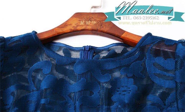 พร้อมส่ง ชุดเดรส/ชุดออกงาน ผ้าเกาหลี ผ้าโปร่งปักแขนสั้นลายดอกไม้ สีดำ (ซิปหลัง) XL , 2XL