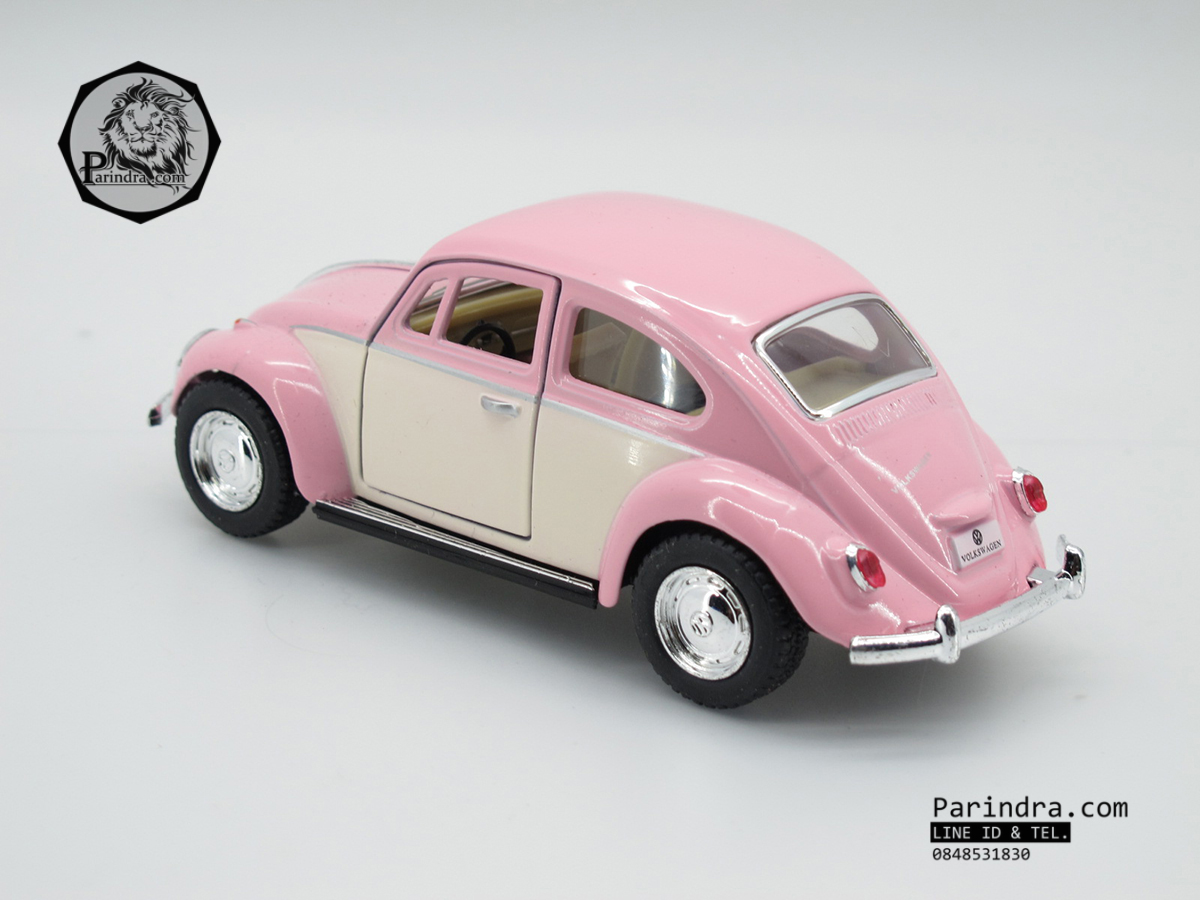 โมเดลรถเหล็กรถเต่า Volkswagen 1967 อัตราส่วน 1:32 สีชมพูหวาน ประตูขาว