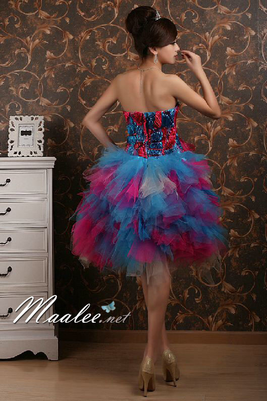 พร้อมเช่า ชุดแฟนซี เช่า 500 ชุดราตรีสั้น เกาะอก ชุดเชียร์ลีดเดอร์ กระโปรงแต่งเป็นชั้นๆ พองสวยมาก