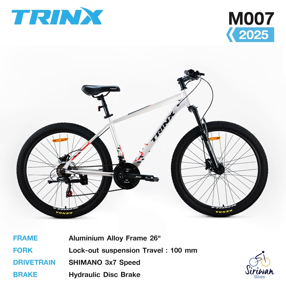 จักรยานเสือภูเขา TRINX รุ่น M007 เฟรมอลูมิเนียมซ่อนสาย เกียร์ Shimano 3x7 สปีด เบรคน้ำมัน NEW 2025