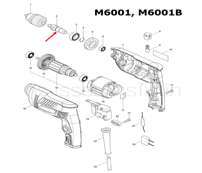 แกนเฟือง สว่าน Maktec มาคเทค, Makita มากีต้า รุ่น MT603, MT606, MT607, M6001, M6001B, M6002, M6002B, 6413 Pn.324376-4 (แท้) #H9