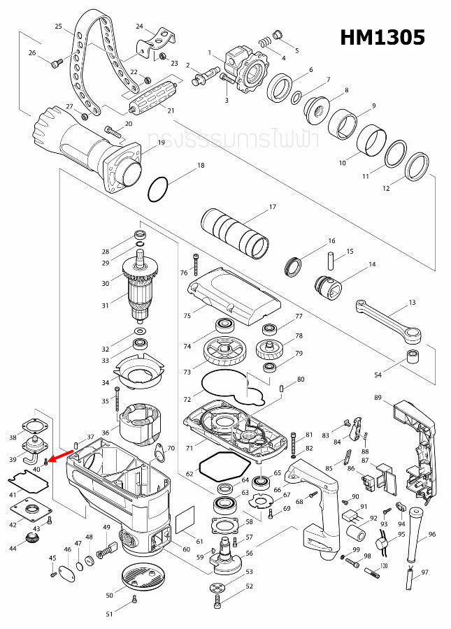 น๊อต M4X12 สกัด เจาะพื้น มากีต้า Makita HM1305 [#37], 5103N [#49] Pn.911116-5 (แท้) ##