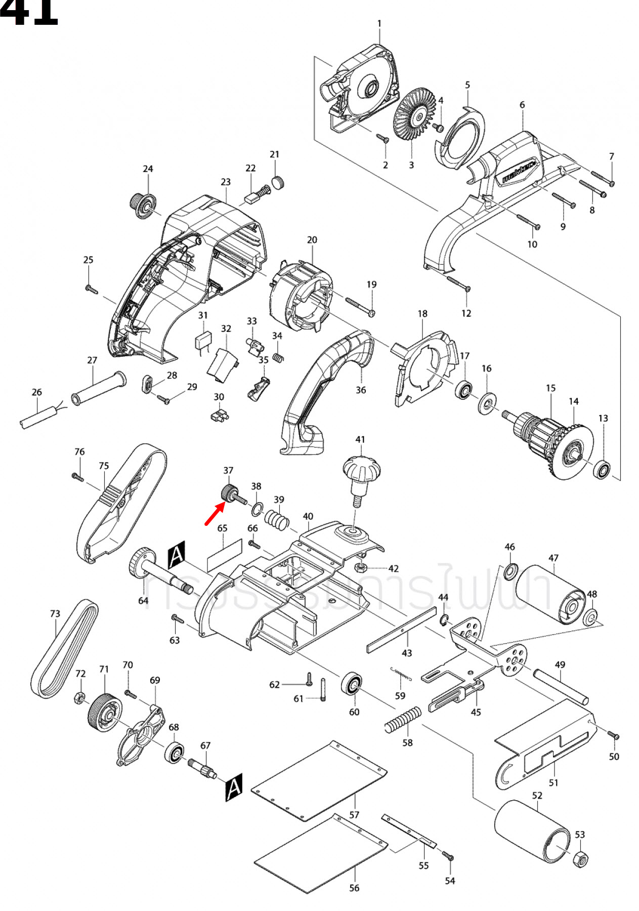 THUMB SCREW M6X25 ทริมเมอร์, เครื่องขัดกระดาษทราย Maktec-Makita MT372 [#31], MT940, MT941 [#37], M3700, M3700B, M9400 [#31] Pn.265763-7 (แท้) ## (*)