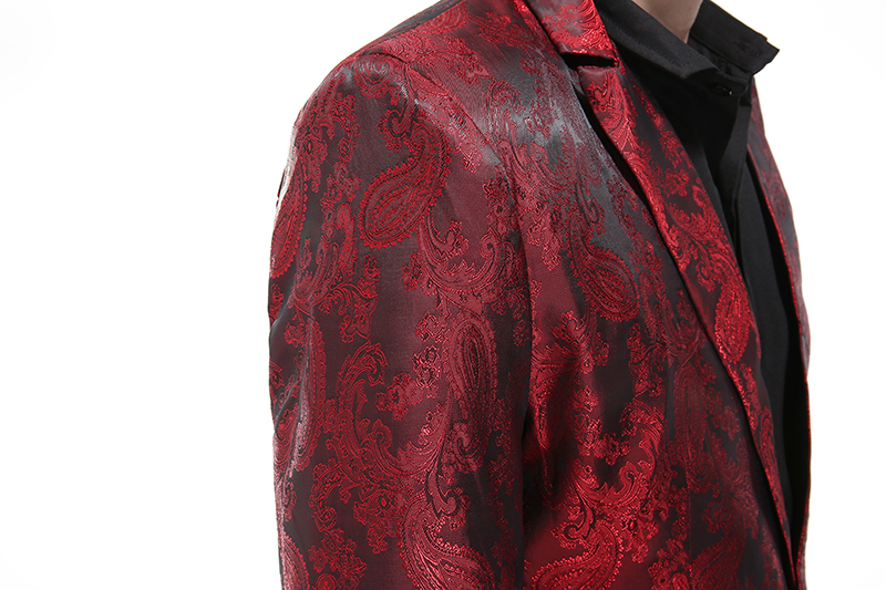 พร้อมเช่า ชุดสูทชาย สีแดง พิมพ์ลาย เนื้อผ้าแพรแบบหรูมาก