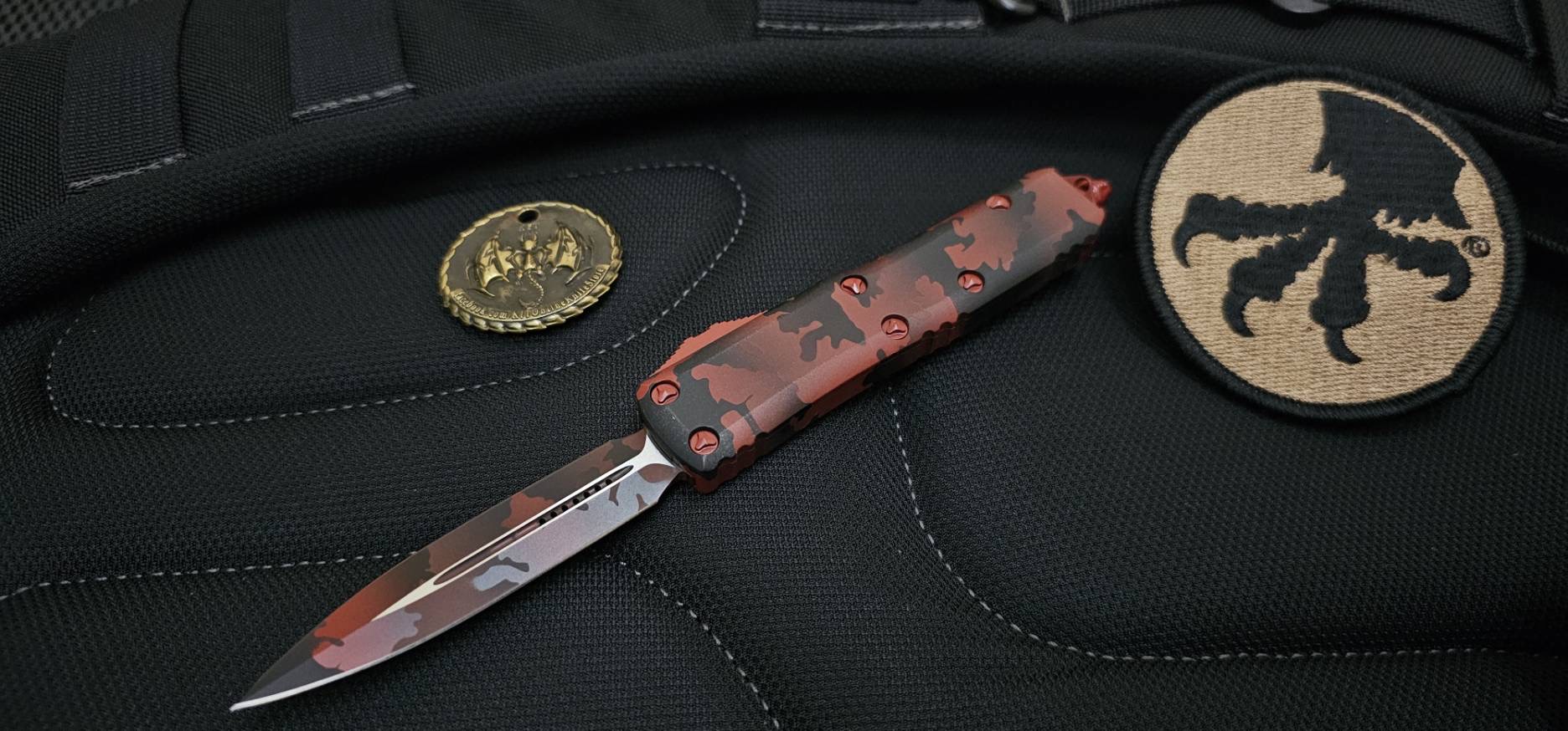 Microtech UTX-85 AUTO OTF Red Camo Double Edge Dagger Blade