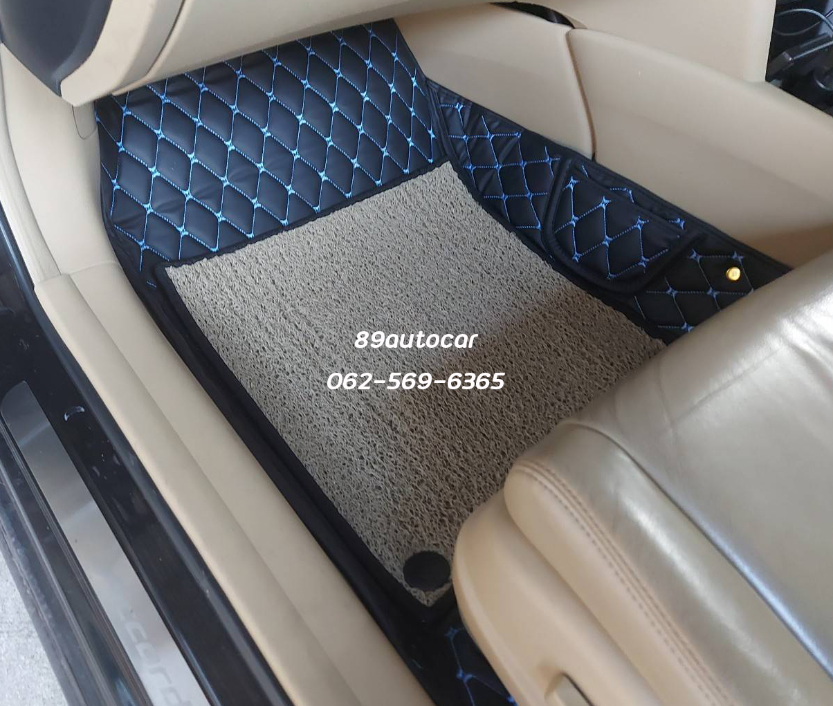 ขายพรมในรถยนต์ Honda Accord G8 ปูพรม7D สีดำด้ายฟ้า + ไวนิลครีมขอบดำ เต็มคัน