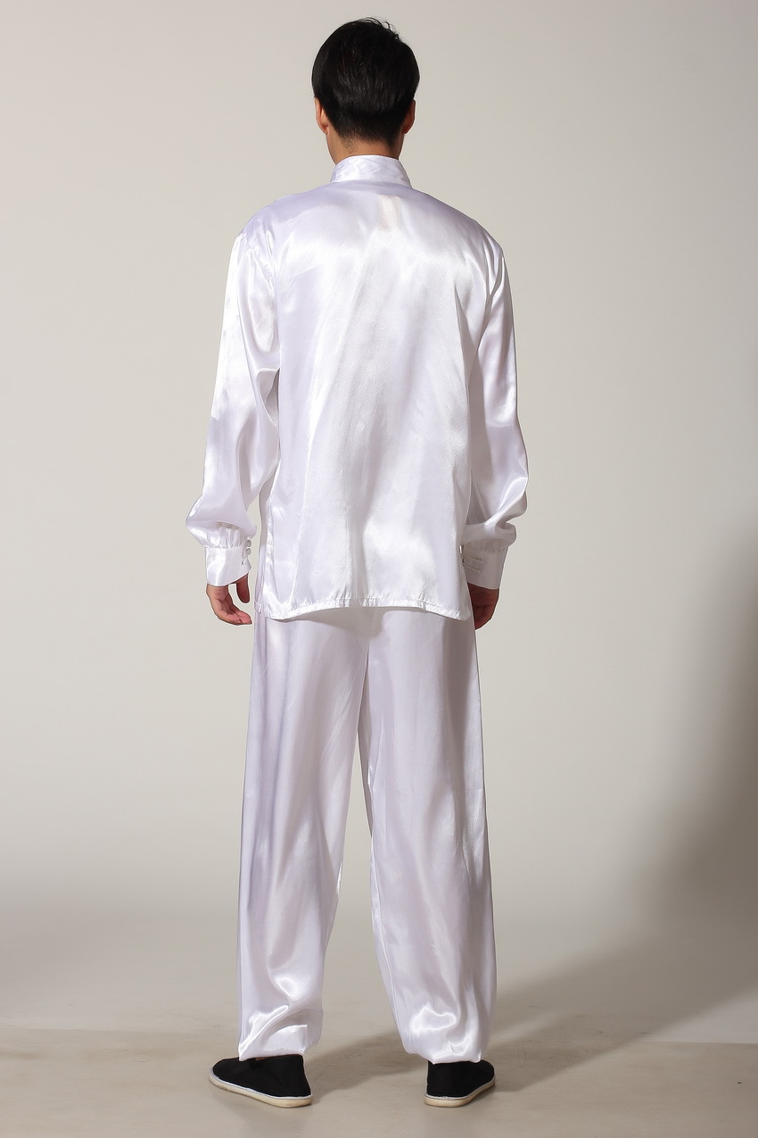 Preorder ชุดจีนชาย แขนยาวผ้าแพร สีขาว ขาจั๊ม