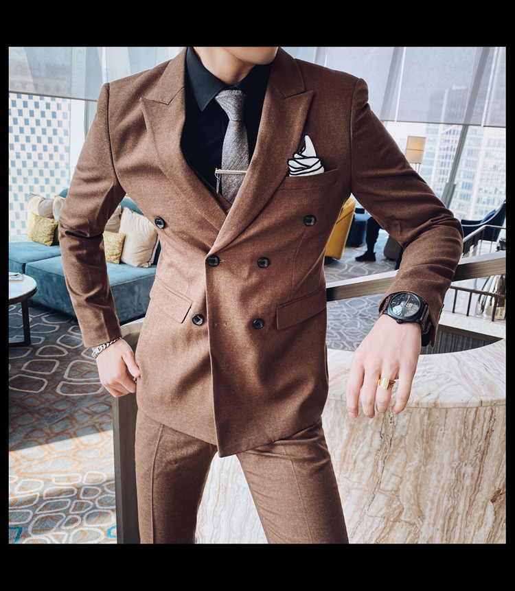 Pre-order เสื้อสูทชาย สีน้ำตาล กระดุม2แถว ทรงสลิม