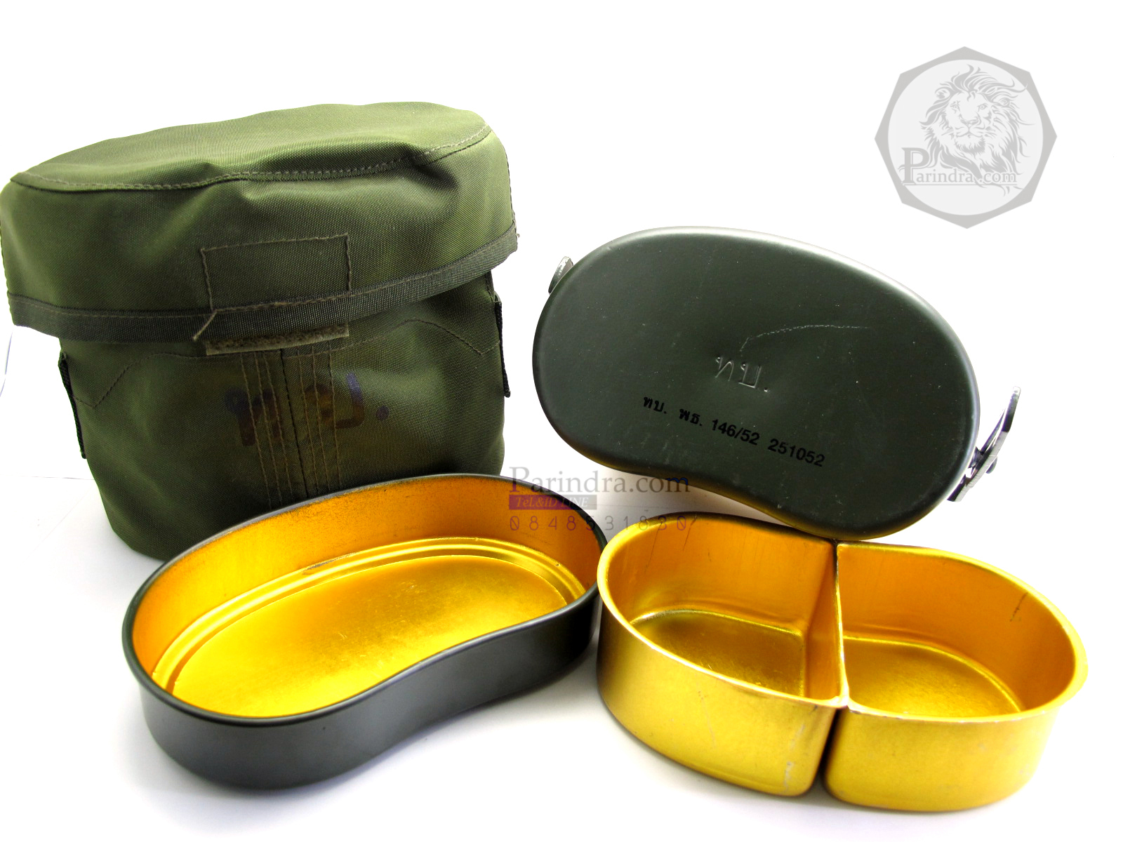 หม้อสนามอลูมิเนียม ทรงอเมริกัน อย่างดี ทหารบก ทบ. สีเขียวขี้ม้า