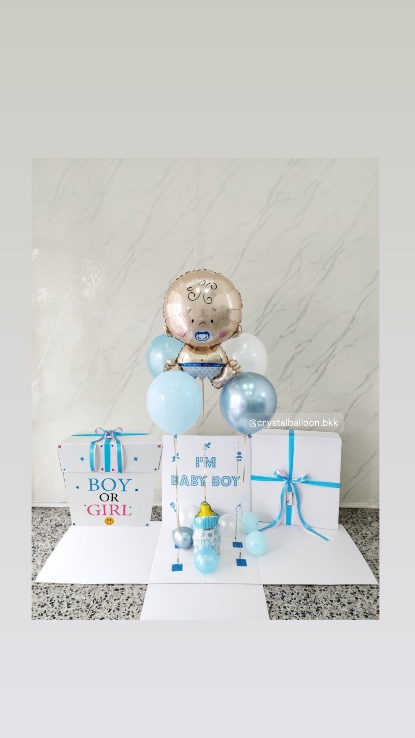 Gender Reveal Surprised Box กล่องทายเพศ พร้อมตกแต่ง ลูกโป่ง 4 ลูก ฟอยล์เด็กทารก 1 ชิ้น,สามารถใส่รูปได้ 2 รูป สามารถเปลี่ยนสีลูกโป่ง/เปลี่ยนสี-ฟอยล์ตกแต่ง/เปลี่ยนข้อความได้