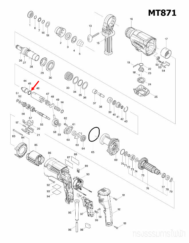 โอริง สว่านโรตารี่ Maktec, Makita MT870 [#23], MT871, M8701, M8701B, HR2611F [#45] Pn.213258-4 (แท้)