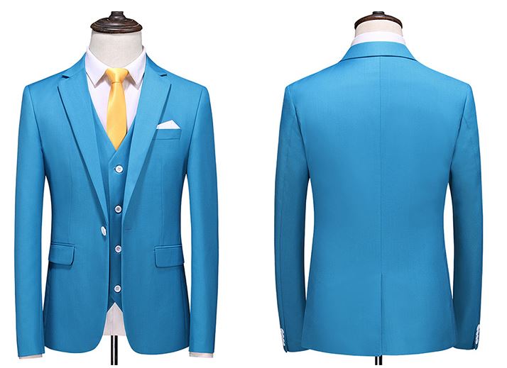 Pre-order ชุดสูทชาย สีฟ้าน้ำทะเล สไตล์เกาหลี พร้อมเสื้อกั๊ก