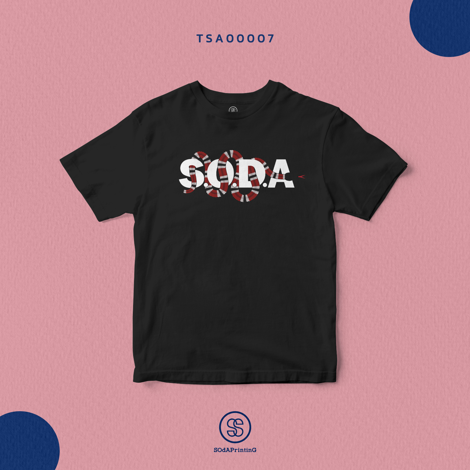เสื้อยืด พิมพ์ลาย SODA งู สีดำ TSA00007 #SOdAtee #SOdAPrintinG #เสื้อ #เสื้อยืด