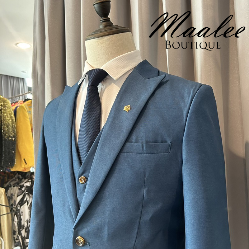 พร้อมเช่า ชุดสูทชาย สีฟ้าน้ำทะเล (พร้อมเสื้อกั๊ก)