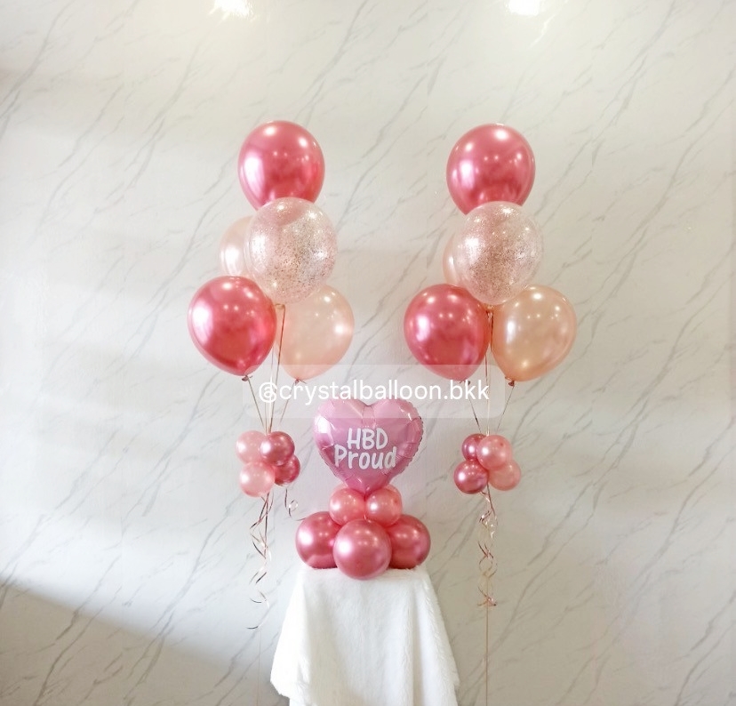 ลูกโป่ง วันเกิด ช่อลูกโป่ง ฟอยล์หัวใจสีแดง ขนาด 18" ตั้งฐาน พร้อม ช่อ 5 ลูก 2 ช่อ พร้อมตกเเต่ง สามารถเปลี่ยนสีลูกโป่ง/ใส่ข้อความได้