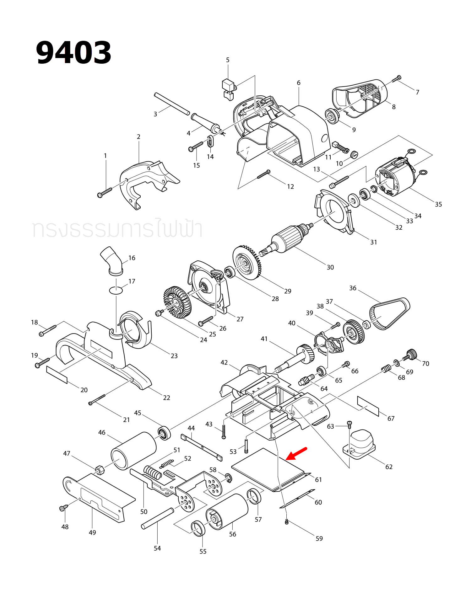 STEEL PLATECOMPLETE เครื่องขัดสายพาน Makita มากีต้า 9403 [#61] Pn.150980-1 (แท้) ##