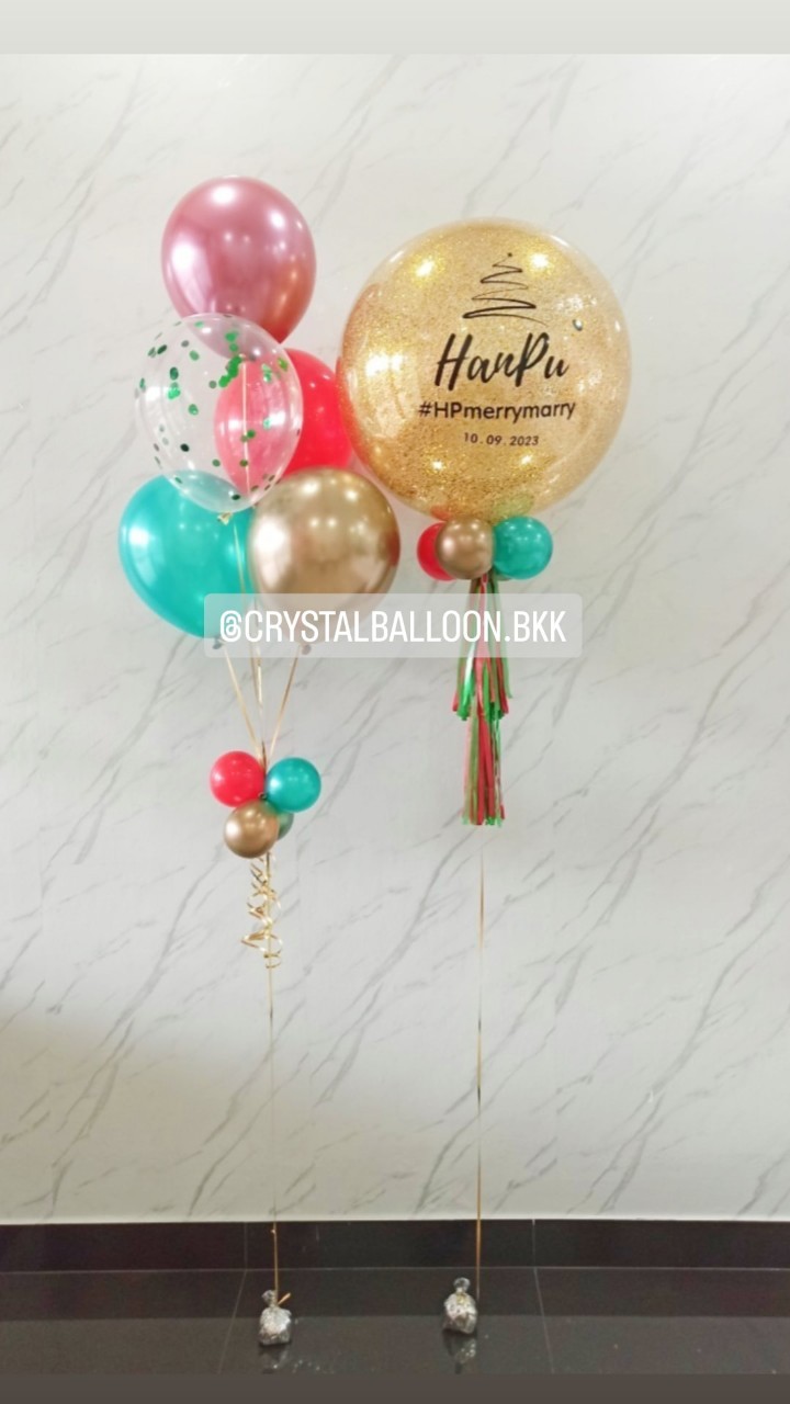 ลูกโป่ง เปิดงาน Bubble ขนาด 24" กลิตเตอร์สีทอง พร้อม ช่อลูกโป่ง ช่อ 5 ลูก 1 ช่อ พร้อมตกแต่ง สามารถเปลี่ยนสีลูกโป่ง/เปลี่ยนข้อความ/เปลี่ยนขนาดได้