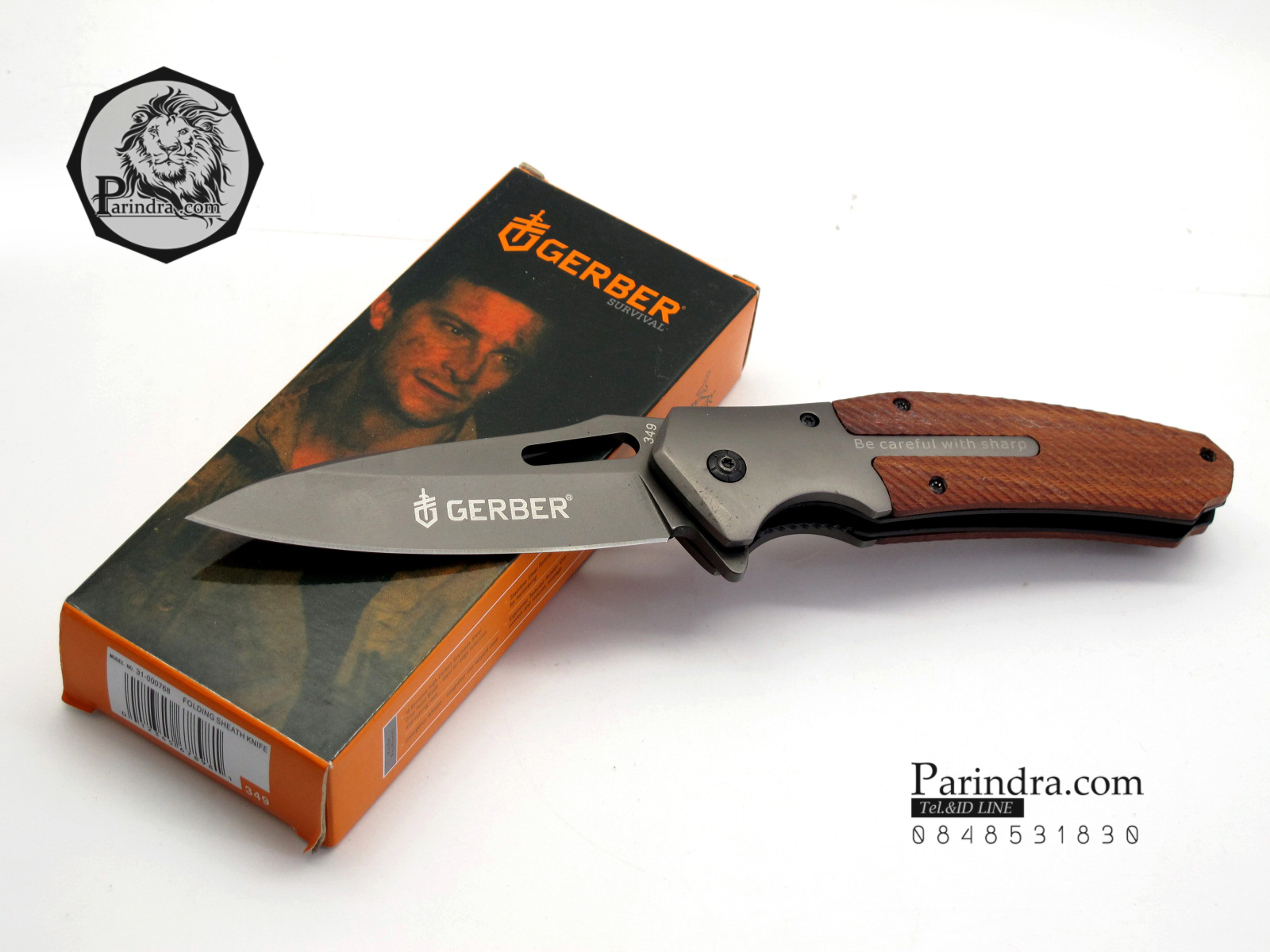 มีดพับ GERBER Bear Grylls รุ่นด้ามไม้ Be careful of Sharp (OEM)