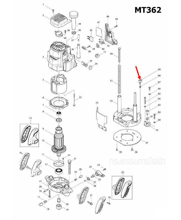 น๊อตยึด เราท์เตอร์ Maktec, Makita MT360, MT362, RP0900, M3600, M3600B [#69] Pn.265761-1 (แท้) ##
