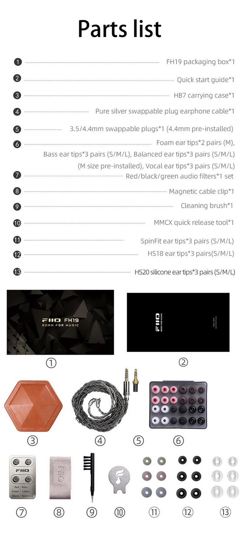 FiiO FH19 หูฟัง IEMs 8 ไดรเวอร์ 2DD+6BA เปลี่ยนท่อนำเสียงได้ รองรับ Hi-Res ประกันศูนย์ไทย