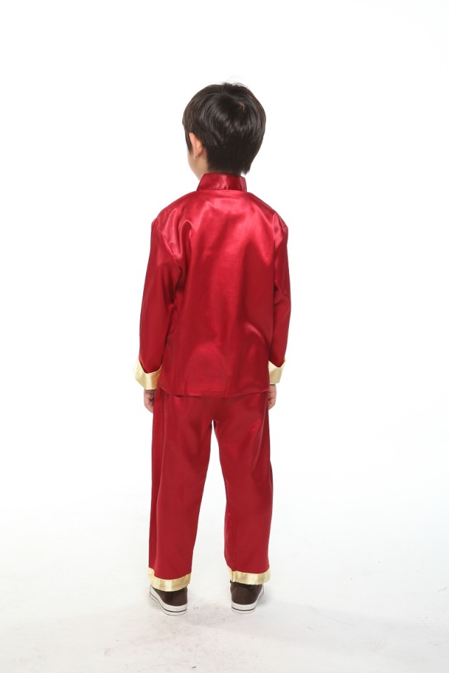 Pre-order ชุดจีนชายเด็ก เสื้อคอจีน ผ้าไหมจีน สีทอง ปักลายมังกร