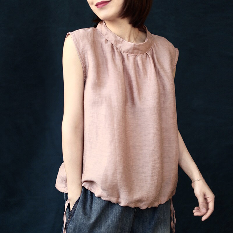 เสื้อแขนกุดผ้าลินินเนื้อไหม