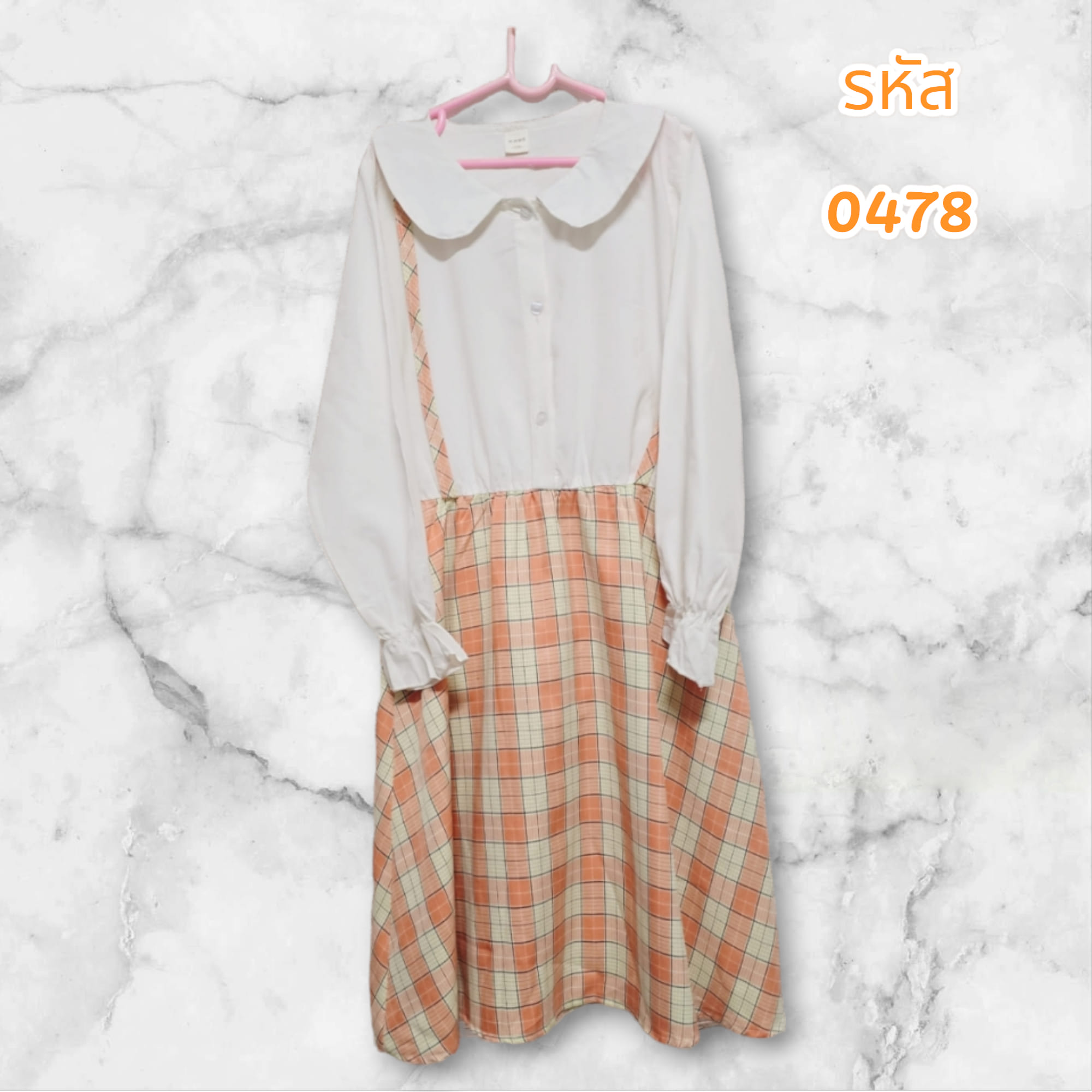 ชุดเดรสเด็กผ้าฝ้ายคอปกแขนยาวกระดุมหน้า ไซส์ 150 (มือ 2)