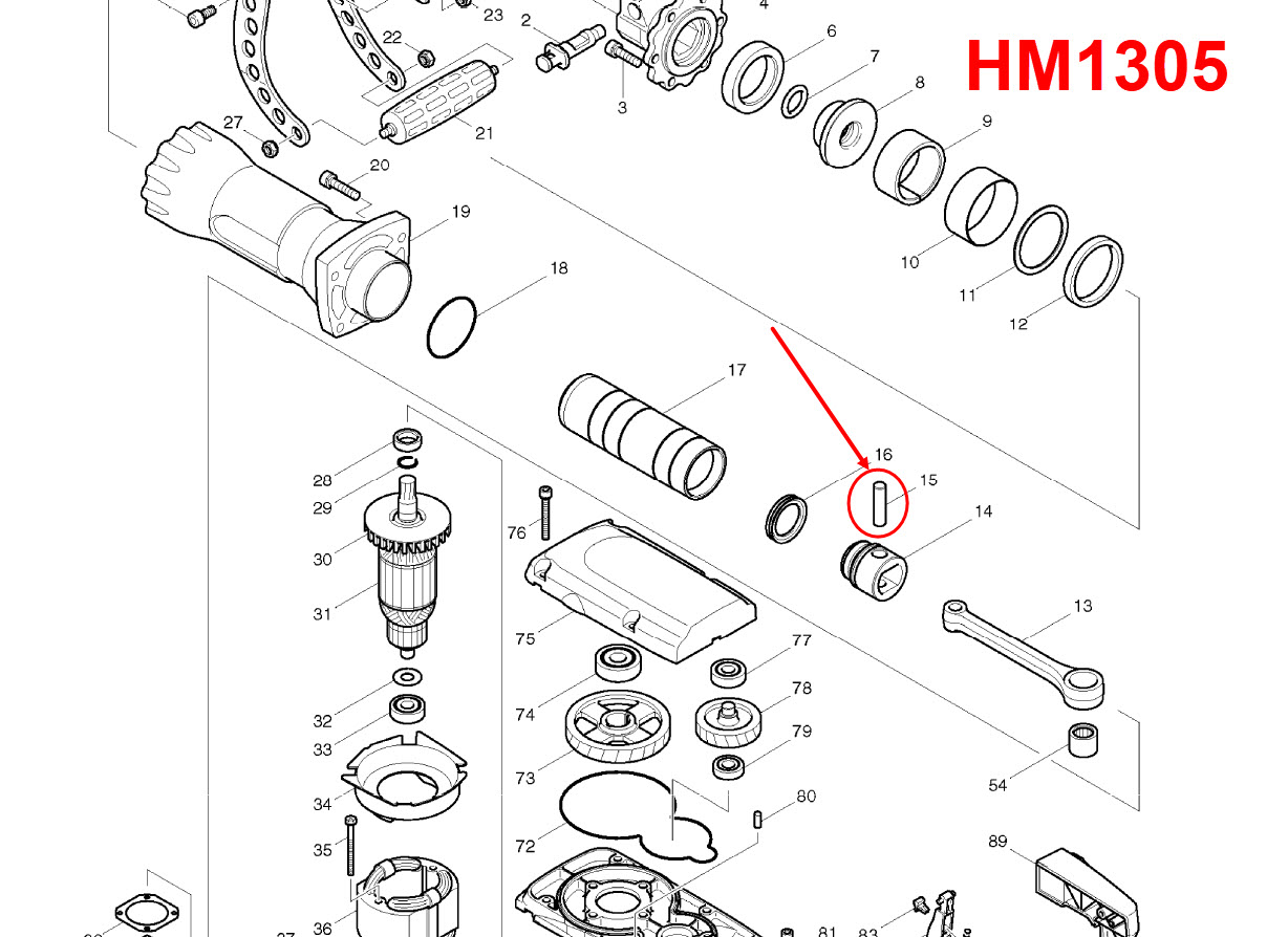สลักลูกสูบ แย็ก มากีต้า HM1302, HM1305, HM1306, HM1307C ฮิตาชิ PH65A(Ø12mm.) #I9