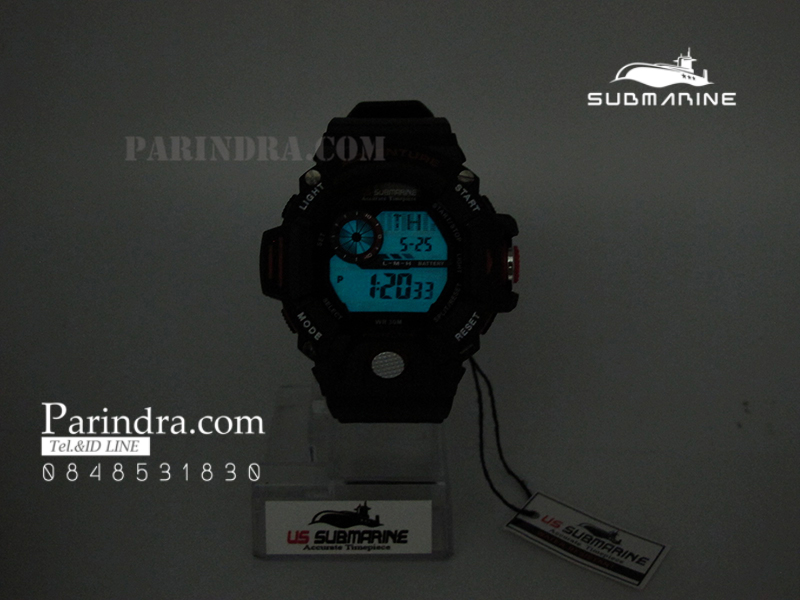นาฬิกา US submarine รุ่น TP1328M สีดำตัดแดง พื้นหลังเทา