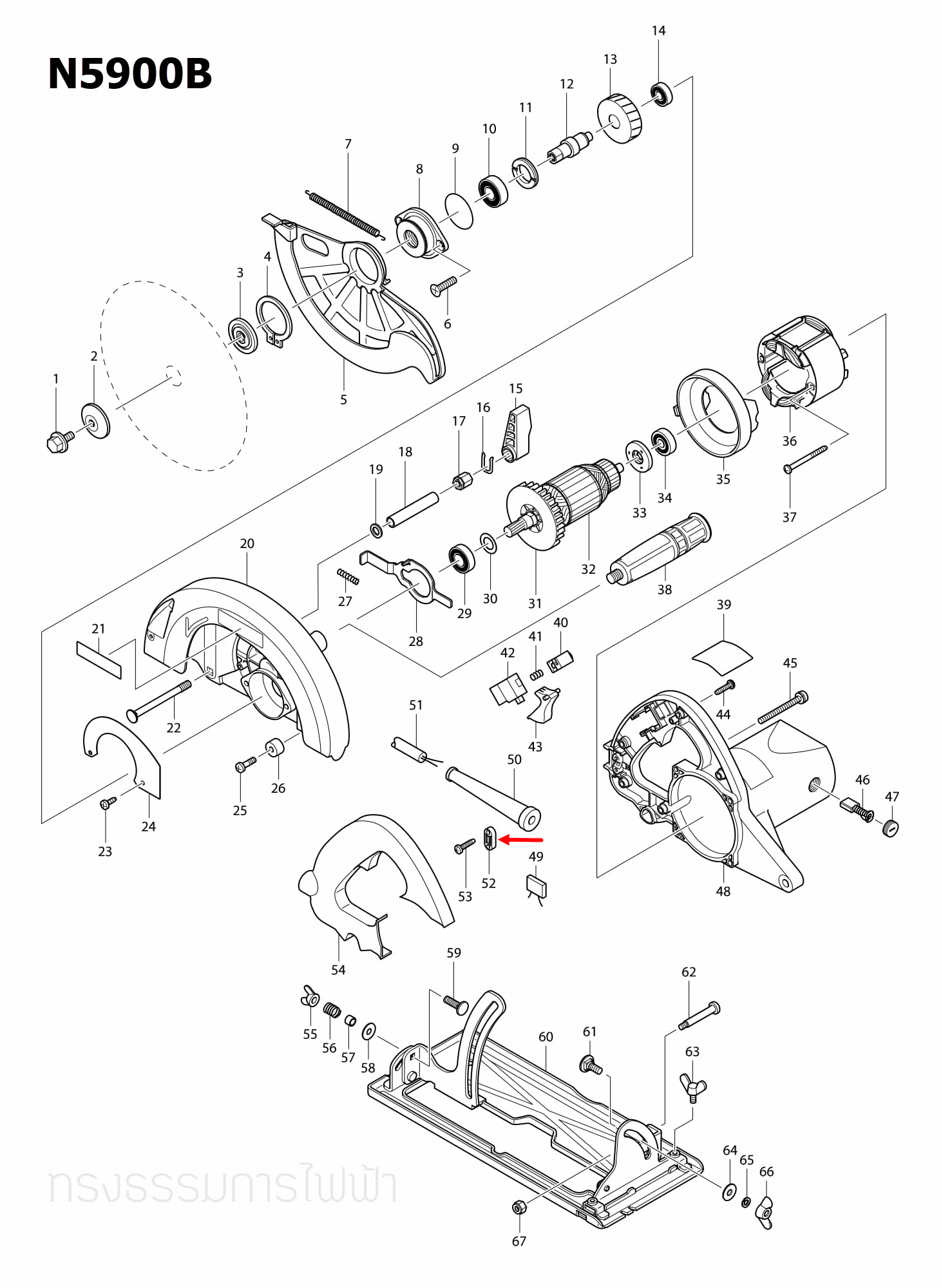 STRAIN RELIEF Makita มากีต้า UB1100, 1100, 1600, TW0200, LS1040, BO4901, N5900B, 6905H, HM1305, HM1306, 9403, 9523NB Pn.687053-2 (แท้) ##(*)