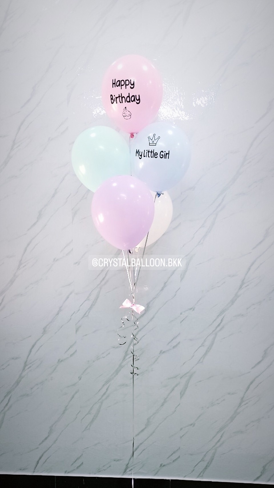 ลูกโป่ง วันเกิด ช่อลูกโป่ง ช่อ 5 ลูก 1 ช่อ สีพาสเทล พร้อมตกแต่ง สามารถเปลี่ยนสีลูกโป่ง/เปลี่ยนข้อความได้