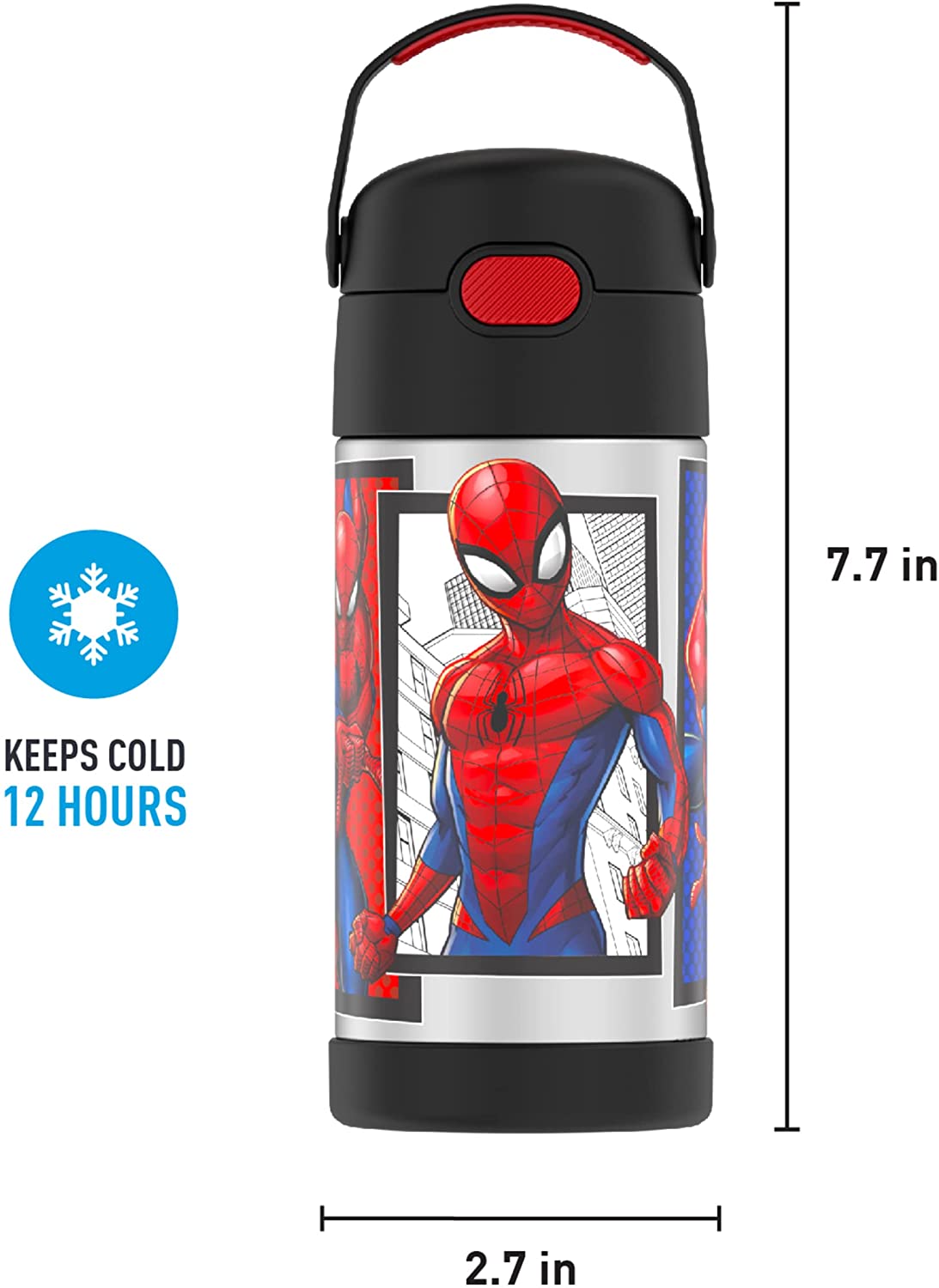 กระติกดูดน้ำแตนเลสหุ้มฉนวนสุญญากาศยี่ห้อ Thermos ของแท้ขนาด 12 ออนซ์ ลาย Spider-Man 2