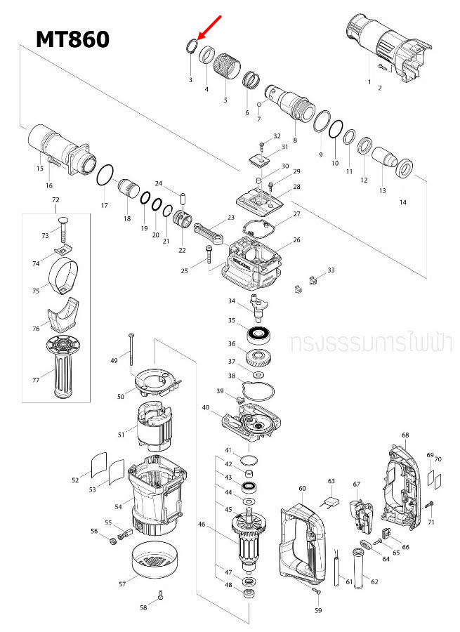 RETAINING RING S-28 สกัดไฟฟ้า Maktec มาคเทค MT860 [#3] Pn.961108-4 (แท้) ##