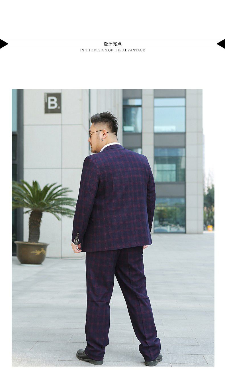 Pre-order ชุดสูทชาย พลัสไซส์ ลายตารางสีกรมท่า