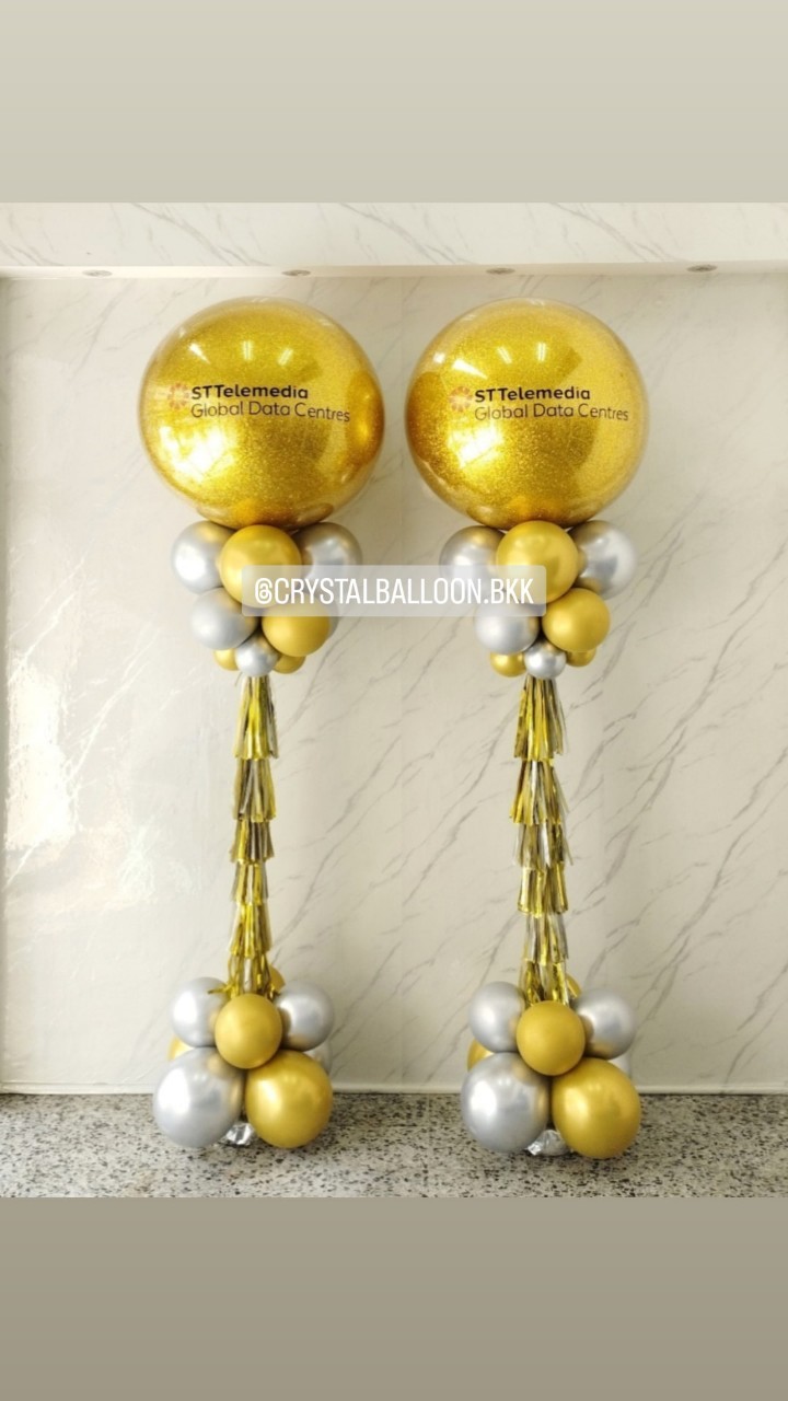 เสาลูกโป่ง เปิดงาน Bubble ขนาด 36" กลิตเตอร์สีทอง 2 เสา พร้อมตกแต่ง สามารถเปลี่ยนสีลูกโป่ง/เปลี่ยนข้อความได้