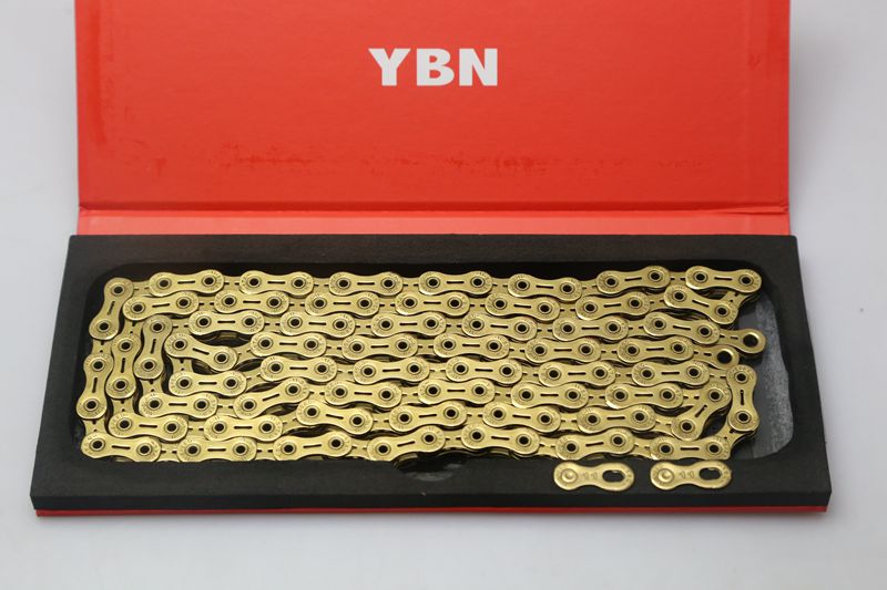โซ่ทอง โซ่ 9,โซ่ 10,โซ่ 11 สปีด YBN SuperLight Chain พร้อมข้อต่อปลดเร็ว (กล่องแดง ) ,Ti-N Gold กล่องแดง 116L
