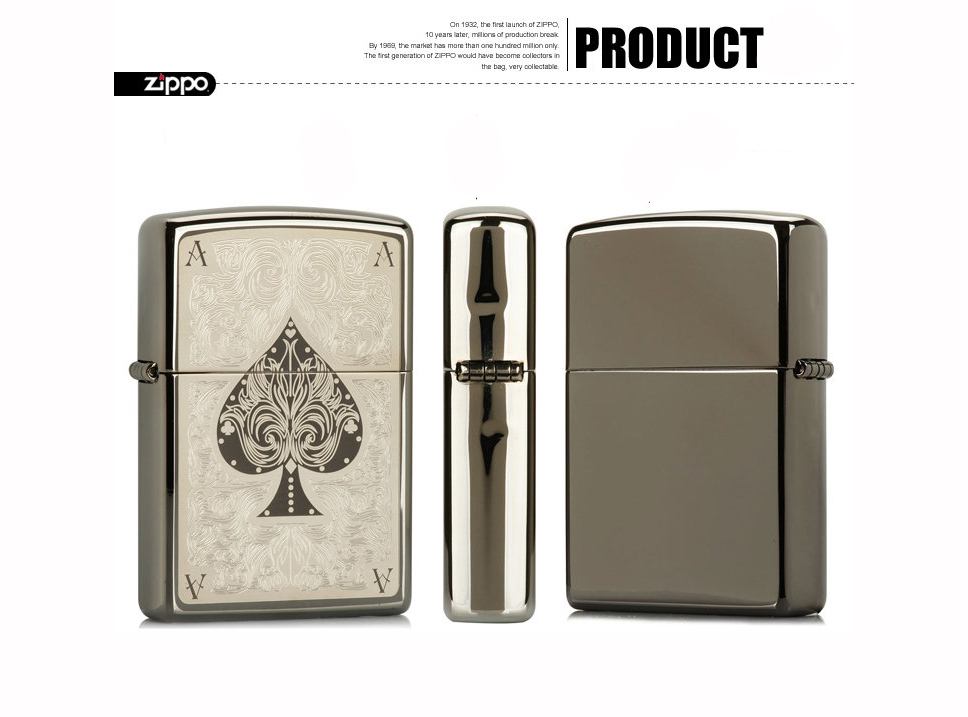 ไฟแช็ค Zippo แท้ โพธิ์ดำแกะสลัก " Zippo 28323 Ace of Spades Filigree Black Ice Finish" แท้นำเข้า 100%